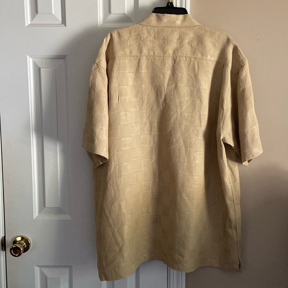 Bachrach Tan 100% Linen Checkered Button Down Casual Short Sleeve Shirt Size XL - Picture 3 of 4